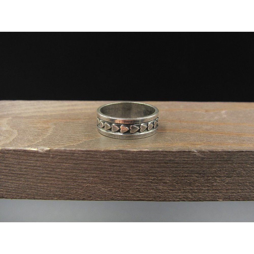 Size 6.75 Sterling Silver Wide Dark Hearts Love Band Ring